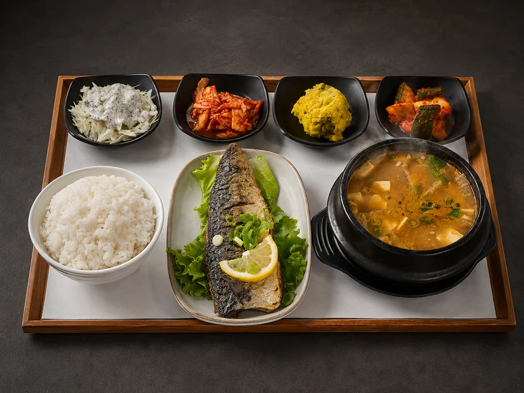 Grilled Mackerel + Rich Soybean Paste Stew